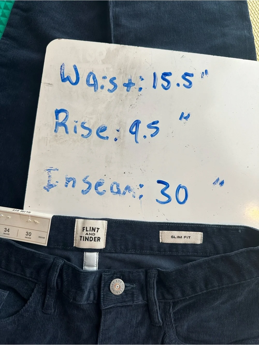 Flint and Tinder Slim Fit Corduroy Pants Size 34 x 30 Navy Blue Classic NWT